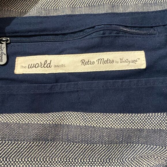 Women's Thirty-One Retro Metro Navy Striped Hobo Cross Body Bag - Picture 9 of 12